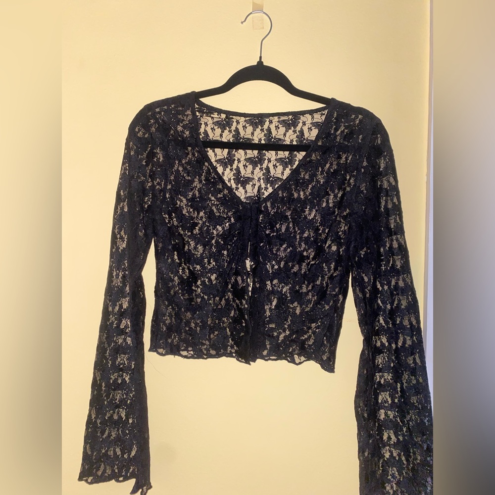 Sheer butterfly lace print long sleeve too